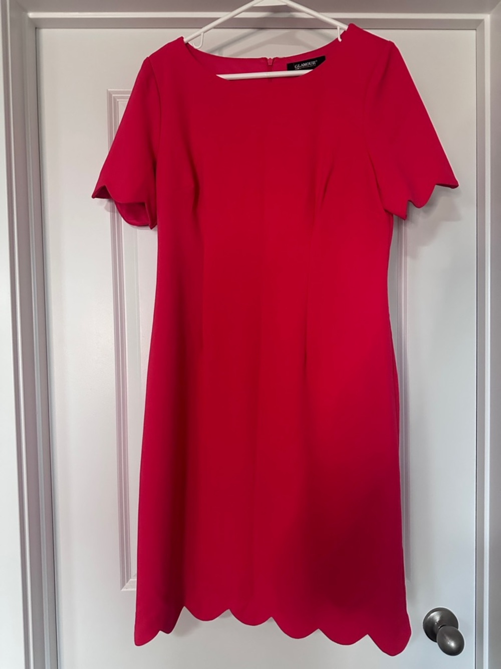 Glamour Bright Pink Scallop-Hem Midi Dress
